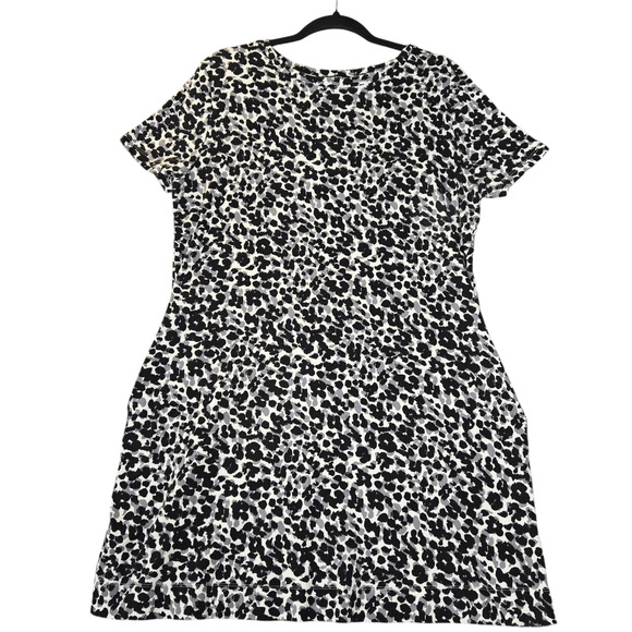 Ellen Tracy Womens Large T Shirt Dress Black Gray Stretch Pockets Leopard Print - Picture 1 of 11